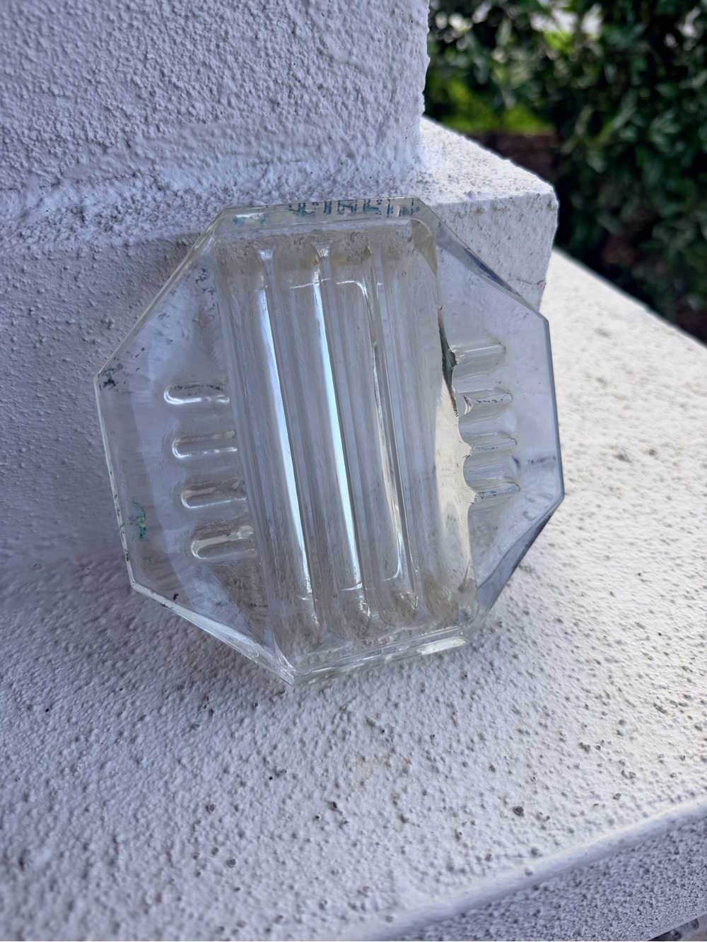 Vtg Mid Century ART DECO Heavy Crystal Clear Art Glass Ashtray Octagon 8 Sided